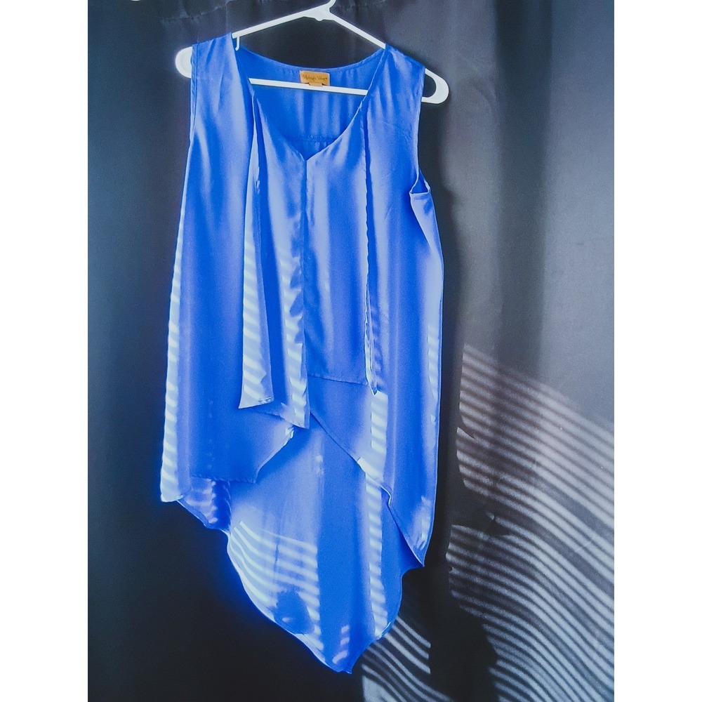 Midnight Velvet Womens Royal Blue High Low Sharkbite Hem Sleeveless Blouse M